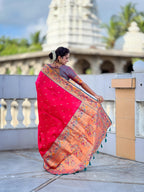 Vedant Vastram Soft Litchi Silk Paithani Jacquard Saree - Pink | Grocsy