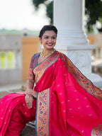 Vedant Vastram Soft Litchi Silk Paithani Jacquard Saree - Pink | Grocsy