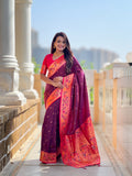 Vedant Vastram Soft Litchi Silk Paithani Jacquard Saree - Wine | Grocsy
