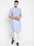 Even Apparels Blue Pure Cotton Men's H/S Kurta With Band Collar | Grocsy