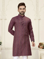 Anaita Purple Jacquard Linen Cotton Straight Kurta | Grocsy