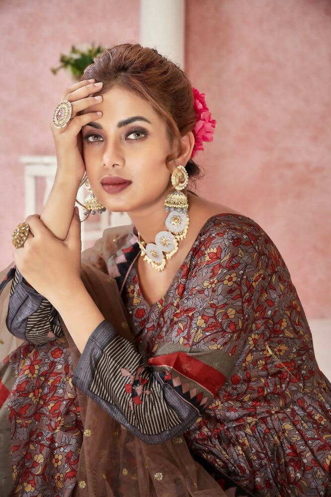 Everywhere Designer Maroon Dola Silk Gown With Dupatta - Anbazaar | Grocsy