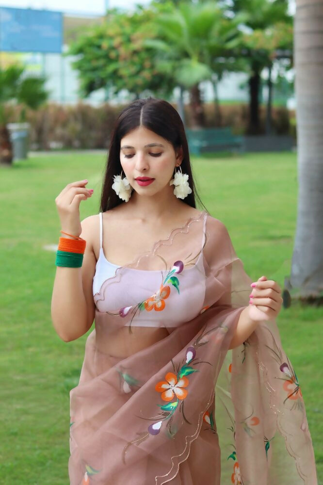 Vamsee Urmila Brown Organza Saree | Grocsy