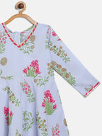 Ahalyaa Blue Crepe Printed Kids Kurta With Harem Pants For Girls | Grocsy
