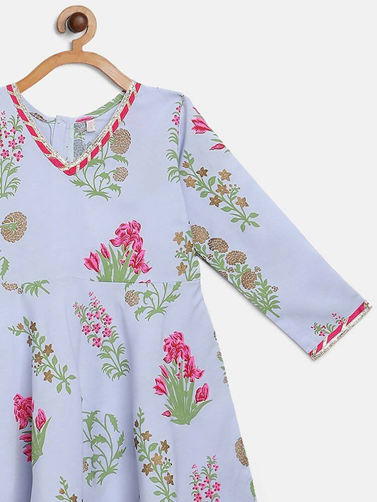 Ahalyaa Blue Crepe Printed Kids Kurta With Harem Pants For Girls | Grocsy