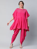Ahalyaa Women Pink Crepe Glitter Printed Kurta with Dhoti Pants | Grocsy