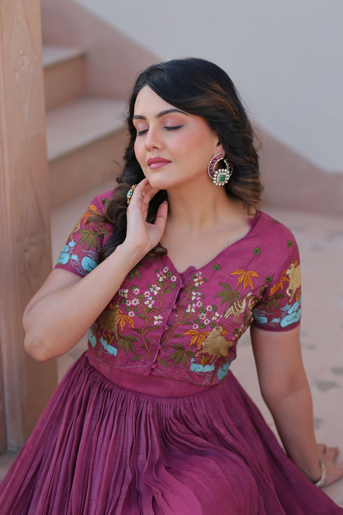 Joban Fashion Pink Crunchy Fabric Sequence Embroidery Work Kurta Set | Grocsy