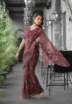 stylish Casual Brown Imported georgette Ready to Wear Fancy Saree - Ashwini | Grocsy