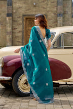 Vastranavya Rama Embroidery Work Shimmer Chiffon Saree with Unstitched Blouse | Grocsy