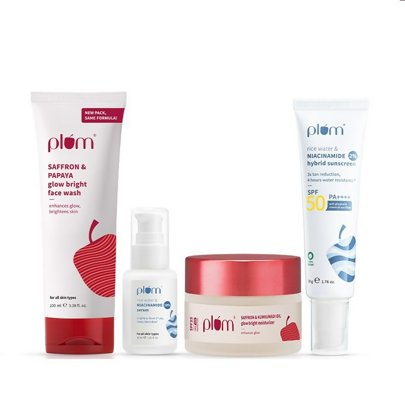 Plum CSMS Combo - Saffron Face Wash & Moisturizer & Niacinamide Face Serum & SPF Sunscreen | Grocsy