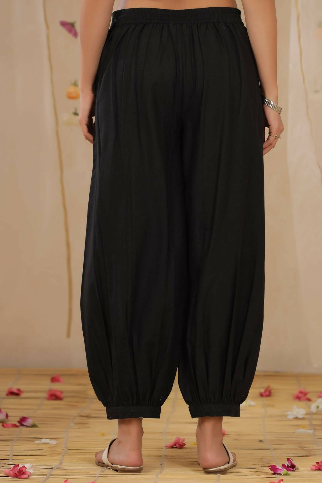 Juniper Women Black Cotton Flex Solid Stylized Dhoti Pant | Grocsy
