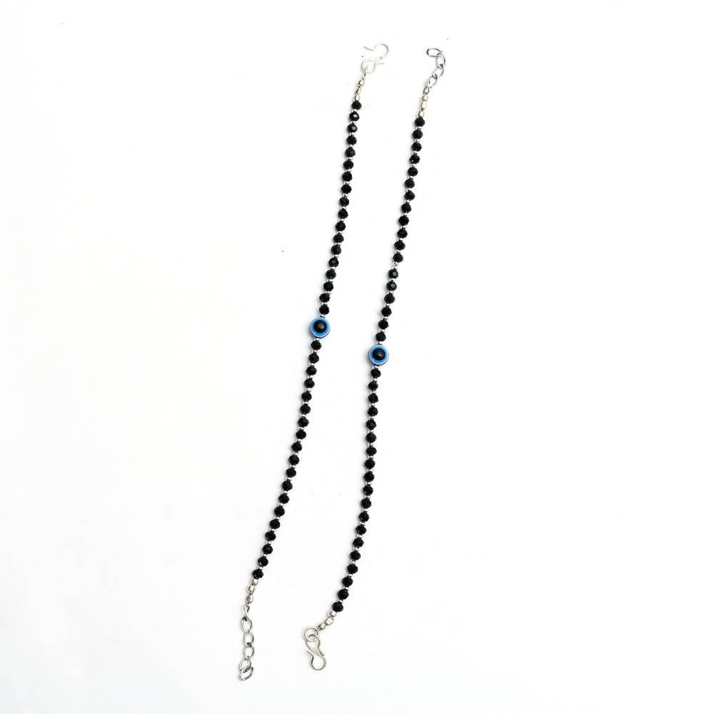 Mominos Fashion Kamal Johar Nazariya Silver With Black Crystals Anklets | Grocsy