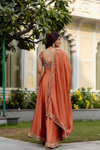 Teeya Creation Orange Color Vichitra Silk Designer Party Wear long Gown | Grocsy