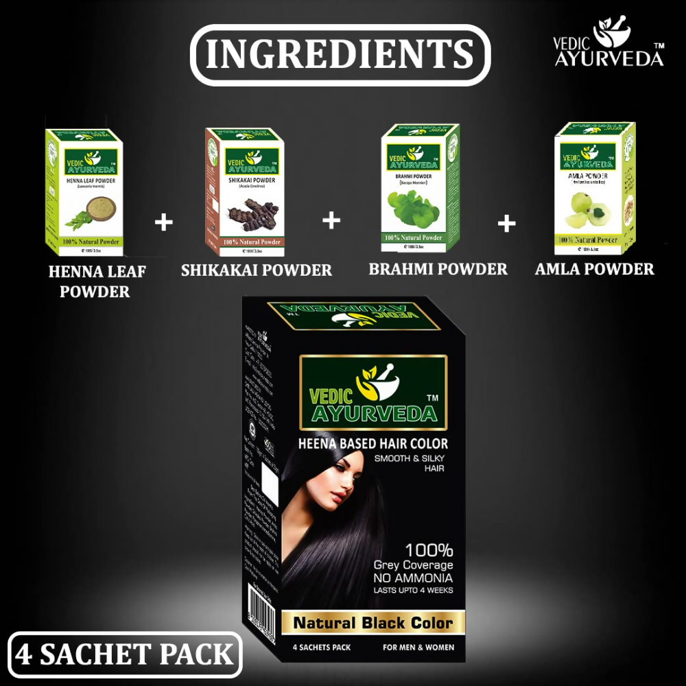 VedicAyurveda Natural Pure Henna Based Hair Color - Natural Black | Grocsy