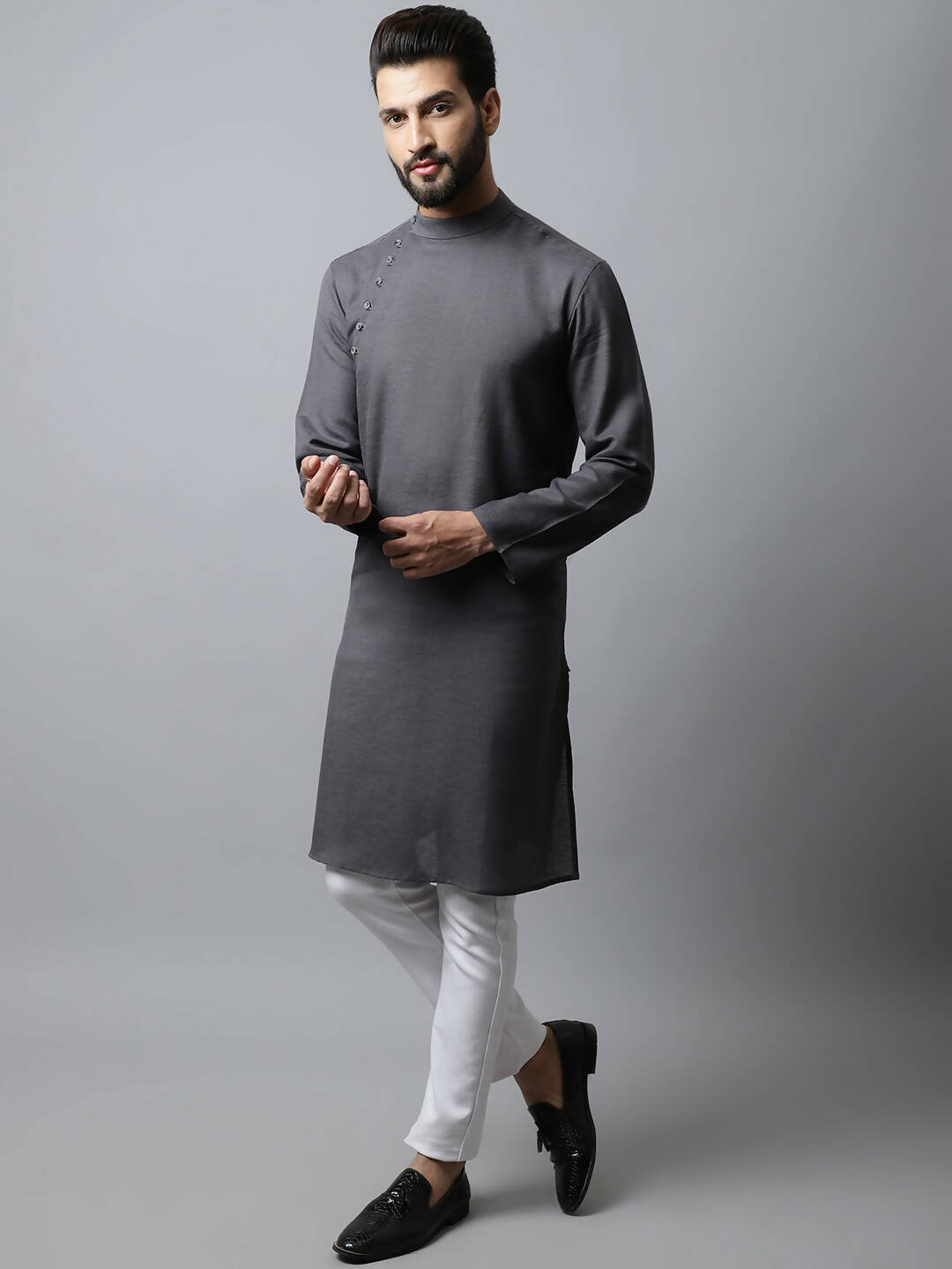 Even Apparels Grey Color Pure Cotton Men's Kurta With Side Placket (SLD1202) | Grocsy