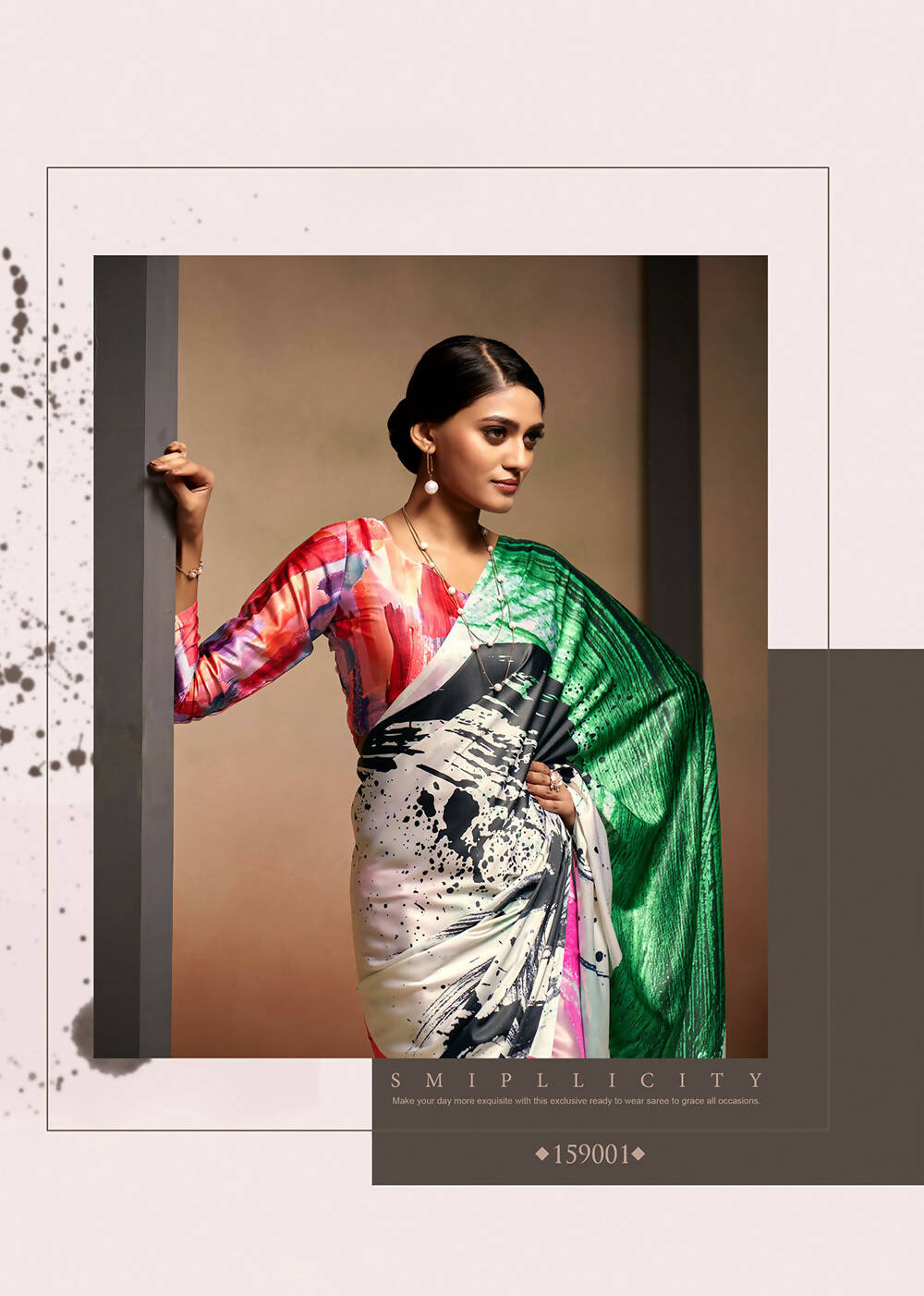 Green Satin Digital Printed Saree with Unstitched Blouse Piece - Jodha | Grocsy