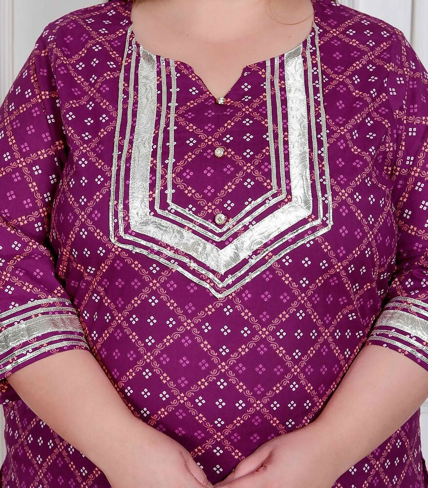 Miravan Plus Size Women Cotton Magenta Gota Work Kurta With Flared Palazzo | Grocsy