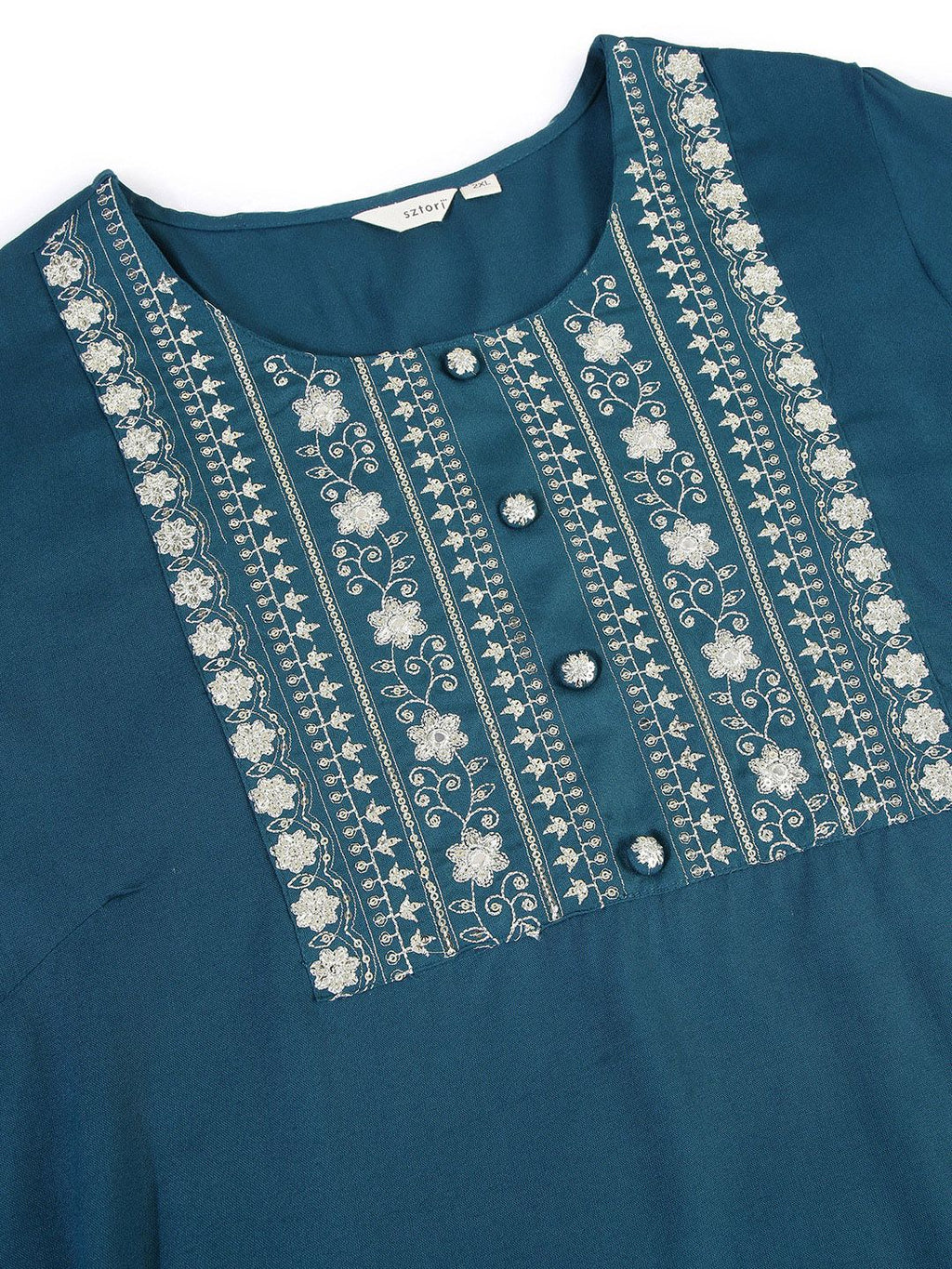 Sztori Plus Size Floral Yoke Design Mirror Work Straight Kurta | Grocsy