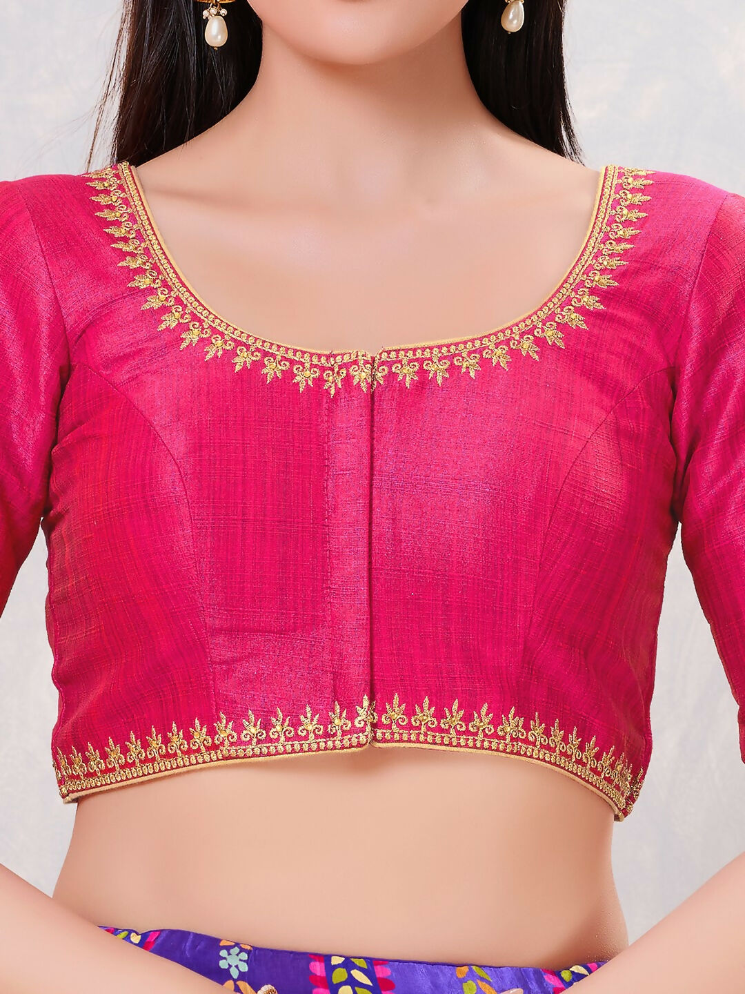 Joban Fashion Women Silk Dark-Pink Stitched Blouse | Grocsy