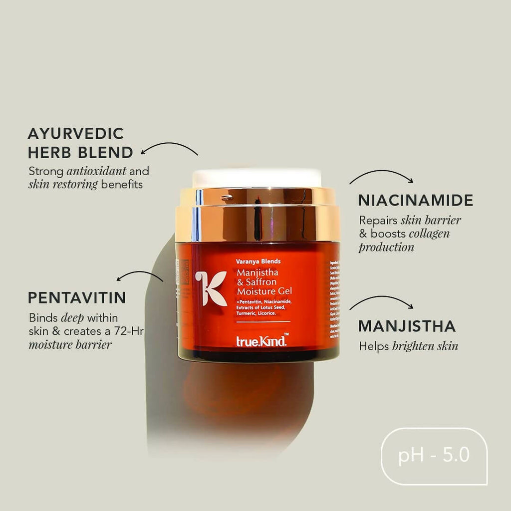 True Kind Varanya Blends Manjistha & Saffron Gel Face Moisturiser | Grocsy