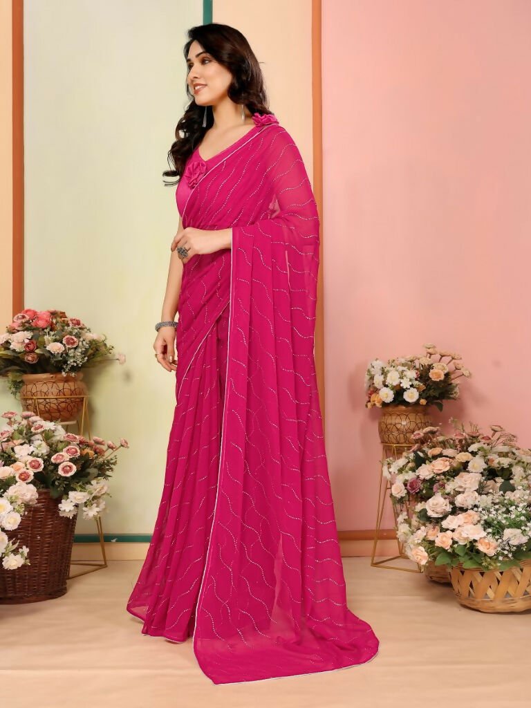 Aafreen Partywear Designer Dark pink Georgette Fancy Saree | Grocsy