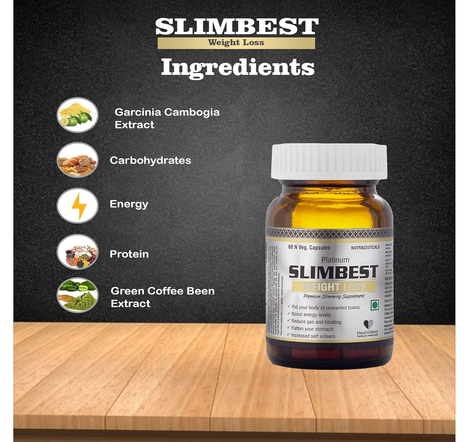 HealthBest Garcinia Cambogia & Green Coffee Bean Extract - Weight Loss Capsules | Grocsy