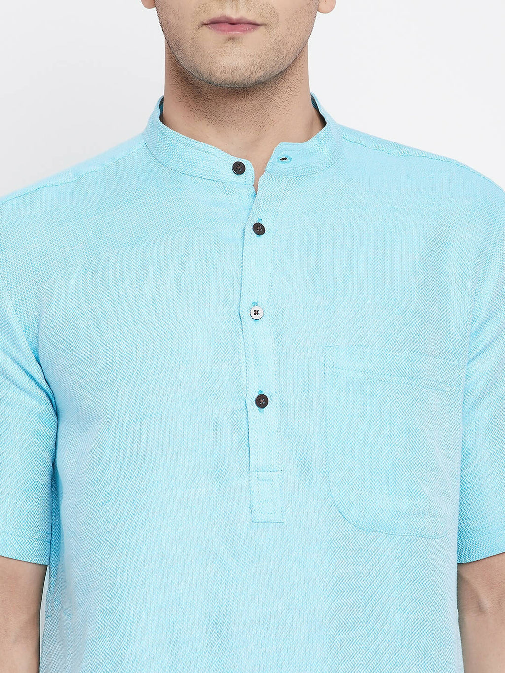 Even Apparels Blue Color Pure Cotton Men's H/S Kurta With Band Collar | Grocsy