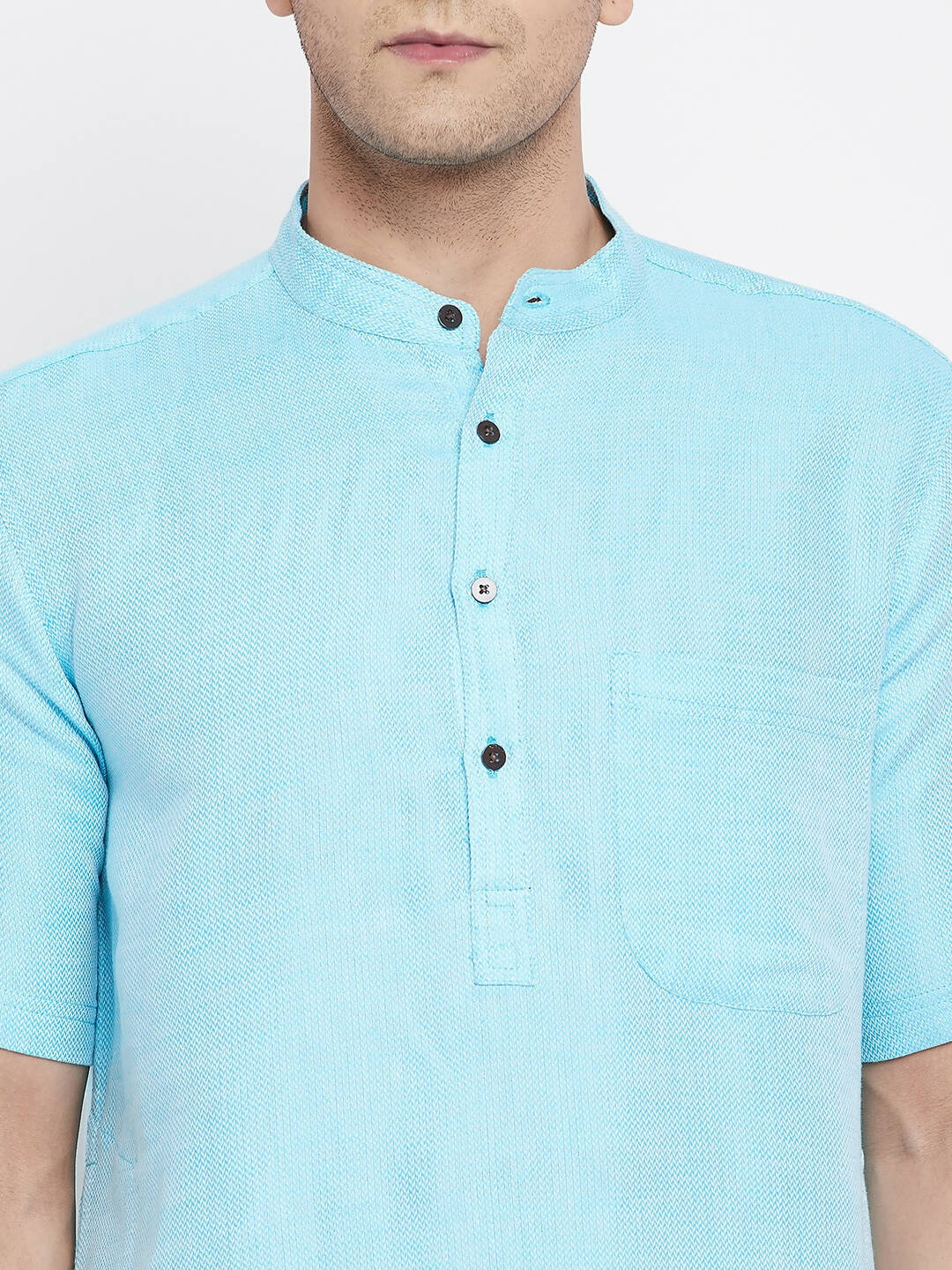 Even Apparels Blue Color Pure Cotton Men's H/S Kurta With Band Collar | Grocsy
