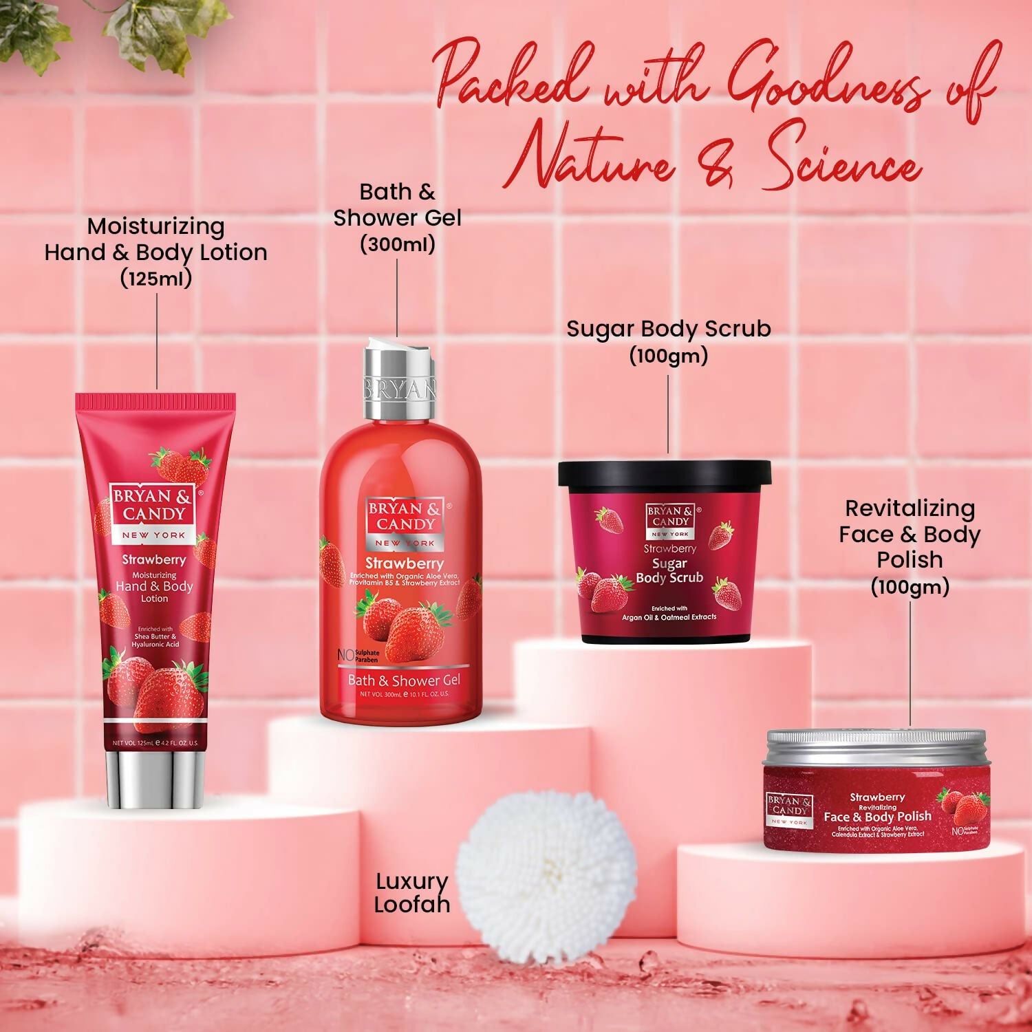 Bryan & Candy Strawberry Bath Tub Kit Gift Set For Women & Men | Grocsy