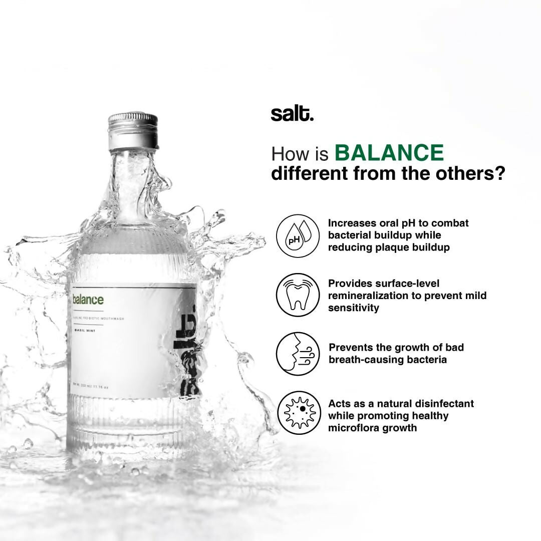 Salt. Oral Care Balance Mouthwash Natural Alkaline Probiotic Mouthwash with Basil Mint | Grocsy