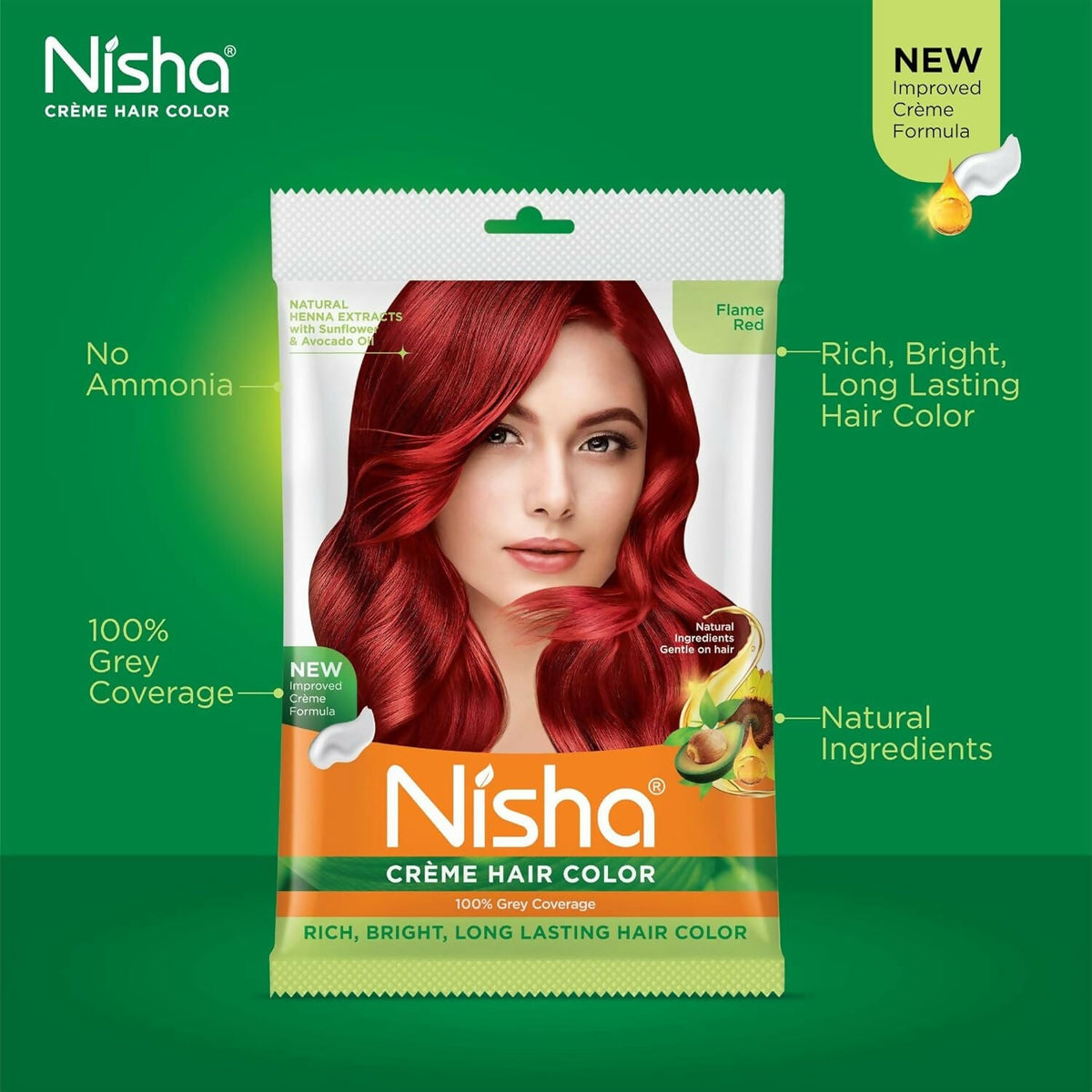 Nisha Creme Hair Color for Women & Men - Flame Red | Grocsy