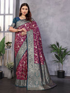 Joban Fashion Banarasi Magenta Woven Soft Silk Saree | Grocsy