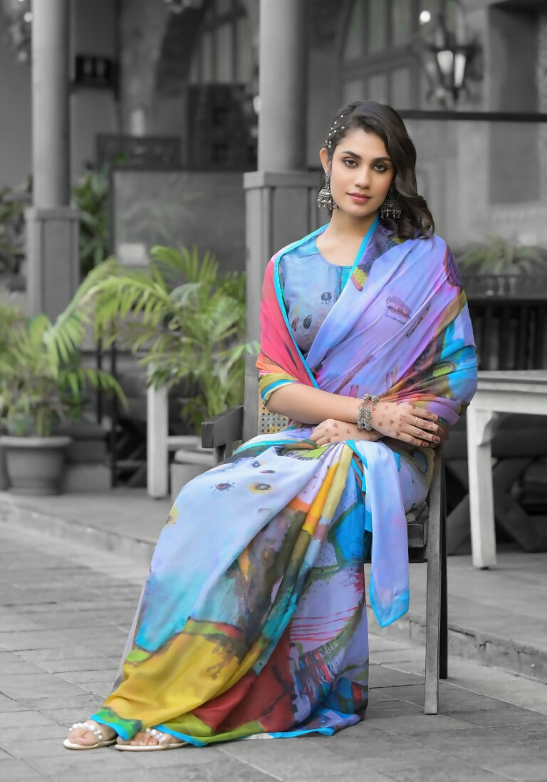 stylish Casual Multi Imported georgette Ready to Wear Fancy Saree - Ashwini | Grocsy