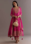 Teeya Creation Pink Color Chinnon Silk Embroidery Work Gown | Grocsy