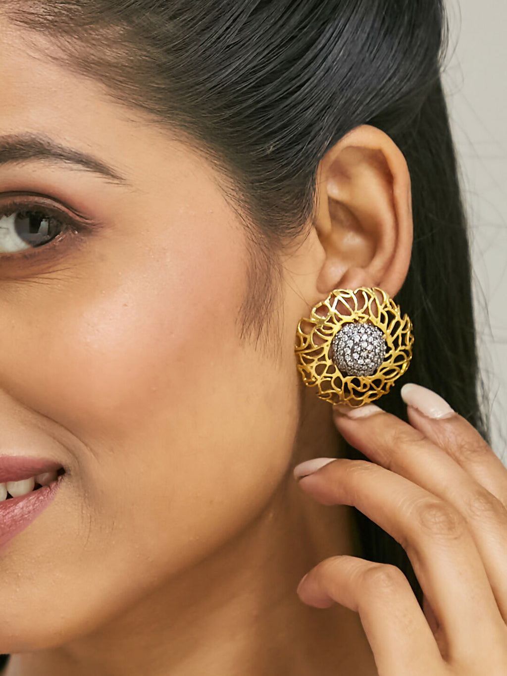 Nuyug 22k Gold Plated Filigree Statement Studs | Grocsy