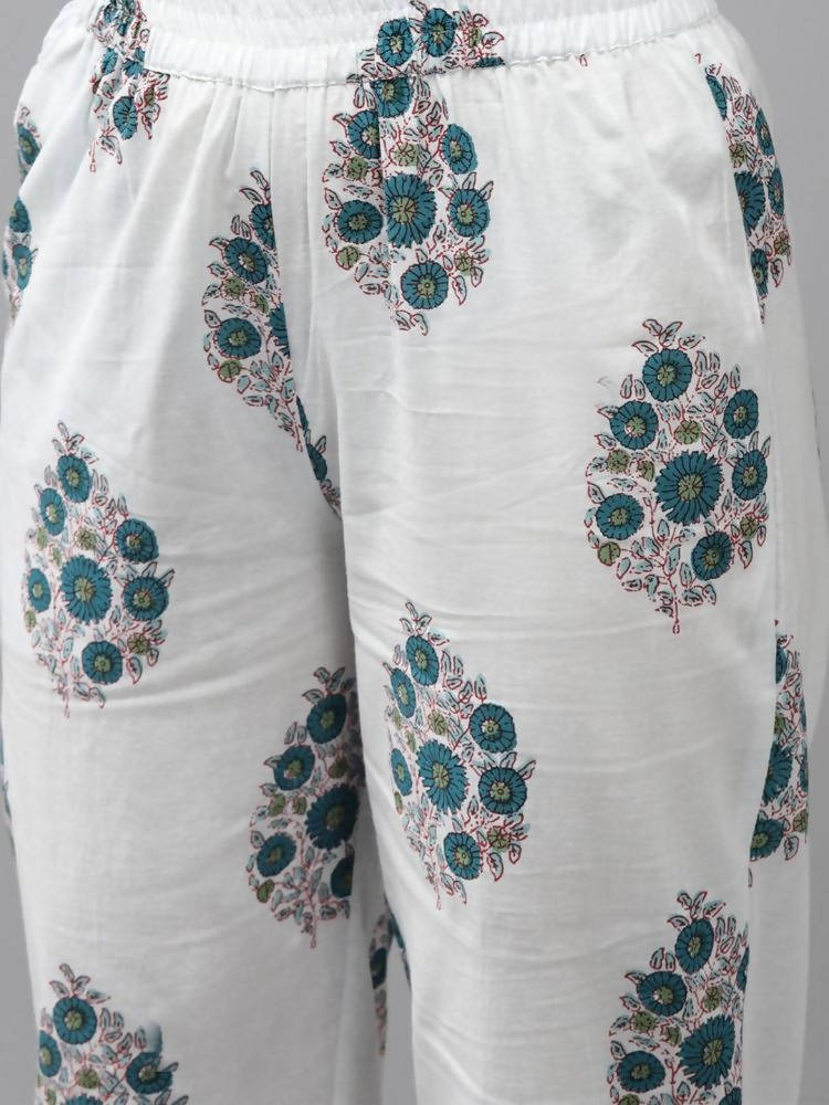 Yufta Green Hand Block Printed Kurta with Trouser and Dupatta | Grocsy