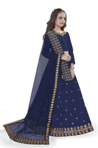 Dwiden Navy Blue Queen Tafetta Sattin Semi-Stitched Girl's Lehenga Choli | Grocsy
