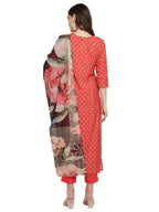 Ahalyaa Red Crepe Bandhani Gold Printed Kurta Pant With Dupatta | Grocsy