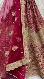 Jyoti Fashion Women's Rani Pink Velvet Fancy Dori & Sequins Multi Thread Embroidered with Diamond Work Wedding Lehenga Choli | Grocsy