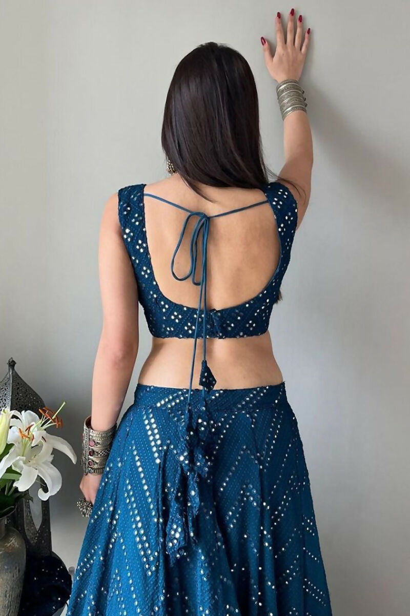 Jyoti Fashion Blue Thread Embroidery Georgette Designer Lehenga Choli with Dupatta | Grocsy