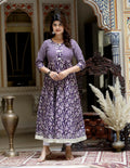 Miravan Women's Purple Cotton Floral Gota Lace Work Anarkali Kurta | Grocsy