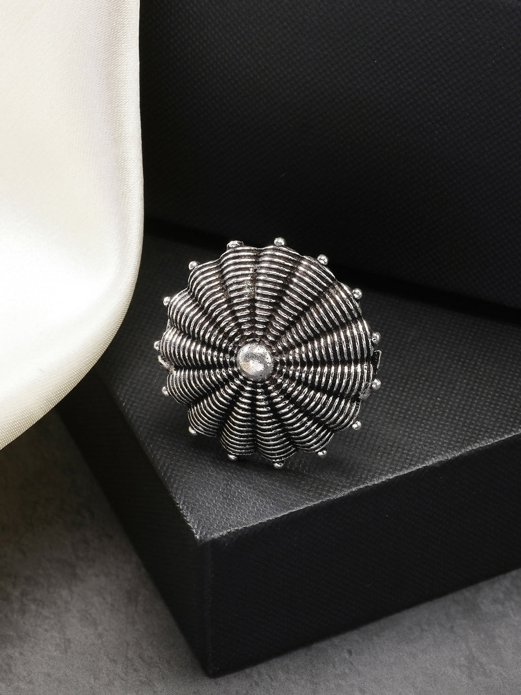 NVR Women's Silver-Toned Floral Shape Adjustable Finger Ring | Grocsy