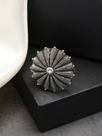NVR Women's Silver-Toned Floral Shape Adjustable Finger Ring | Grocsy