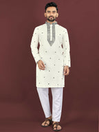 Anaita White Embroidered Silk Straight Kurta | Grocsy
