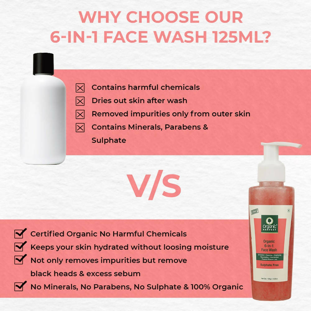 Organic Harvest 6 in 1 Face Wash (Sulphate Free) | Grocsy