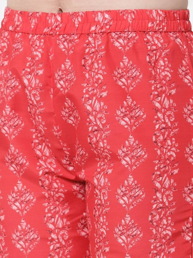 Myshka Red Color Cotton Printed Kurta With Pant Dupatta Set | Grocsy