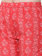 Myshka Red Color Cotton Printed Kurta With Pant Dupatta Set | Grocsy