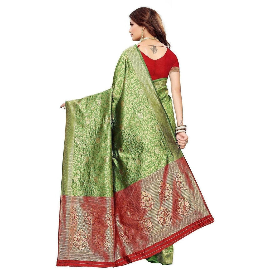 Vamika Banarasi Jaquard Mehandi Green Weaving Saree (BANARASI 08) | Grocsy