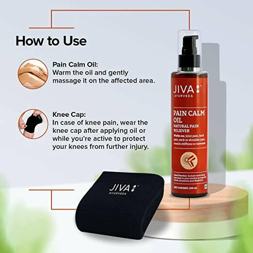 Jiva Ayurveda Pain Calm Oil & Knee Cap Combo | Grocsy