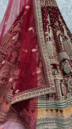 Jyoti Fashion Women's Maroon Velvet Fancy Dori & Sequins with Multi Thread Embroidered with Diamond Work Wedding Lehenga Choli | Grocsy